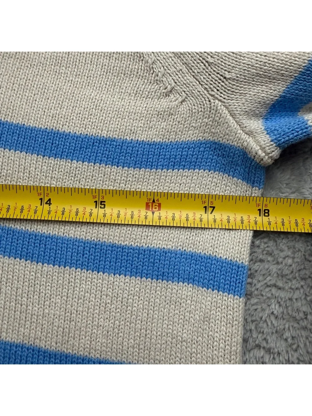 J Crew Womens XS Striped Quarter Zip Sweater Cotton Blue Cream Nautical Preppy